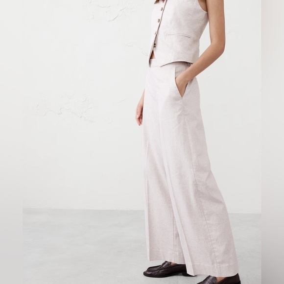NWT! BANANA REPUBLIC WHITE HAYDEN WIDE LEG LINEN BLEND PULL ON PANT - Picture 3 of 8